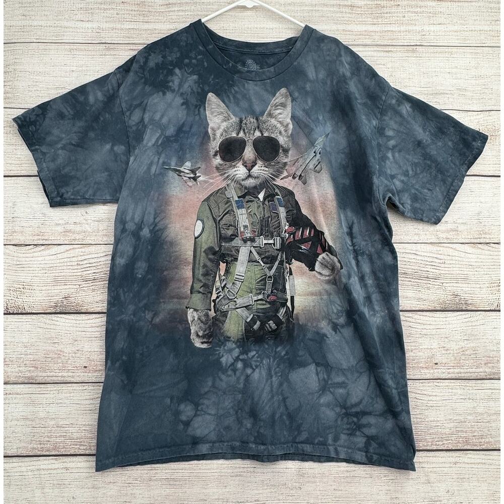 The Mountain Tom‎ Cat Tie Dye T Shirt Mens XL Blue Made in USA Top Gun